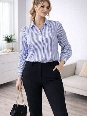Papaya Blue and White Striped Button-Down Shirt